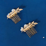 Load image into Gallery viewer, Miallo Simple Handmade Ceramic Flower Hair Combs (2 pcs/park) Exquisite Alloy Leaf Hair Accessories Elegant Women Jewelry HS-J6707G
