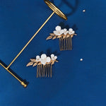 Load image into Gallery viewer, Miallo Simple Handmade Ceramic Flower Hair Combs (2 pcs/park) Exquisite Alloy Leaf Hair Accessories Elegant Women Jewelry HS-J6707G

