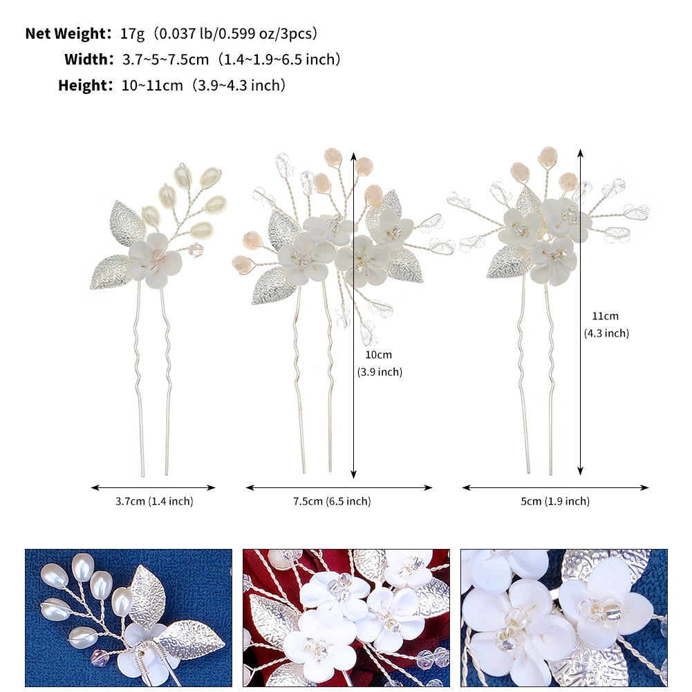 Miallo Delicate Rhinestone White Porcelain Flower Hairpins Sticks Styling Pins Wedding Bridal U Shaped Hair Fork HS-J7021G