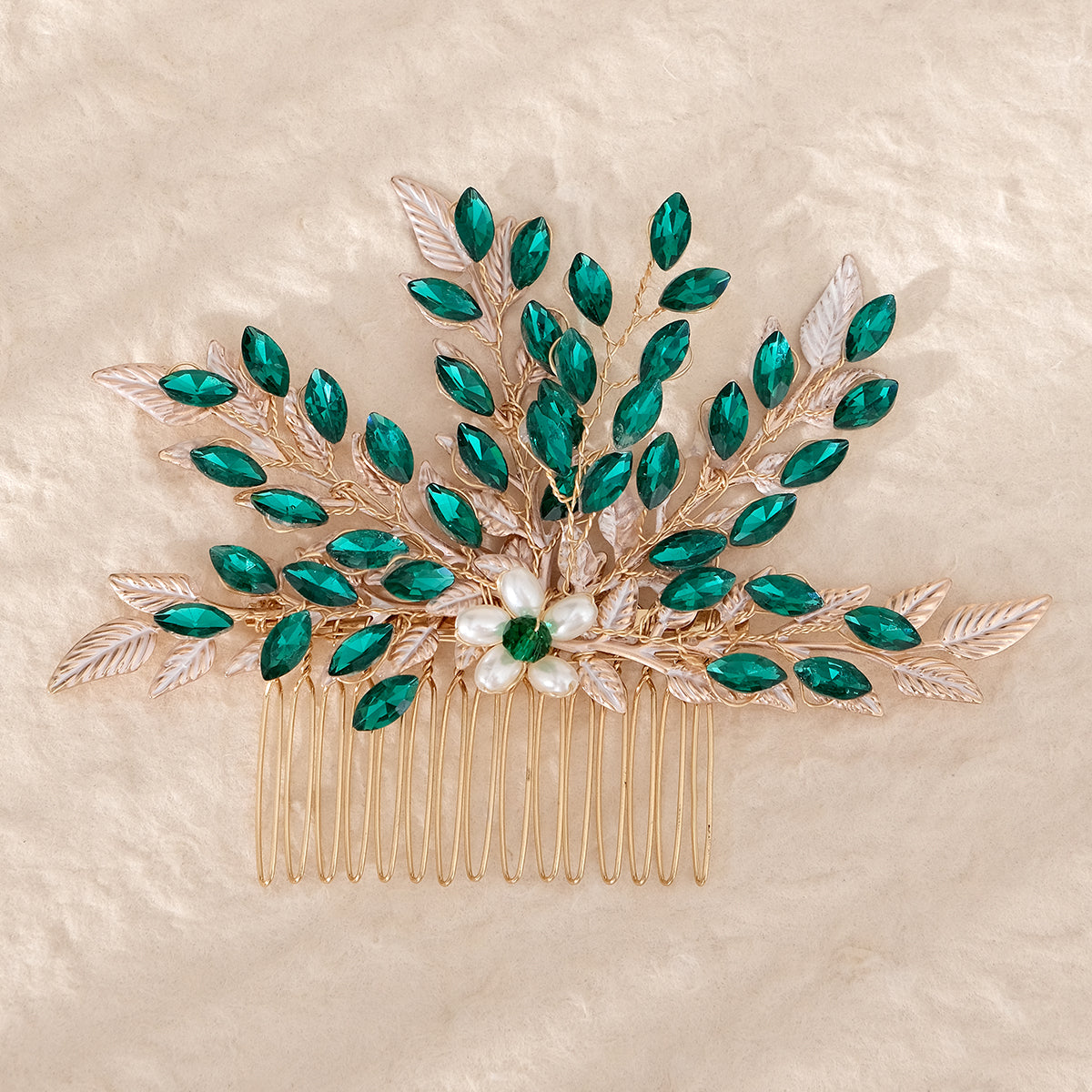 Miallo Fashion Shiny Green Rhinestone and Pearl Handmade Hair Comb Vintage Versatile Hair Accessories HS-J6883