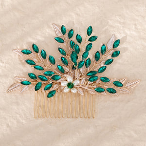 Miallo Fashion Shiny Green Rhinestone and Pearl Handmade Hair Comb Vintage Versatile Hair Accessories HS-J6883