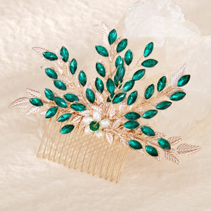 Miallo Fashion Shiny Green Rhinestone and Pearl Handmade Hair Comb Vintage Versatile Hair Accessories HS-J6883