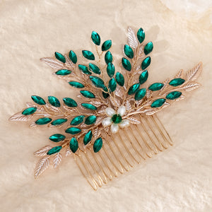 Miallo Fashion Shiny Green Rhinestone and Pearl Handmade Hair Comb Vintage Versatile Hair Accessories HS-J6883