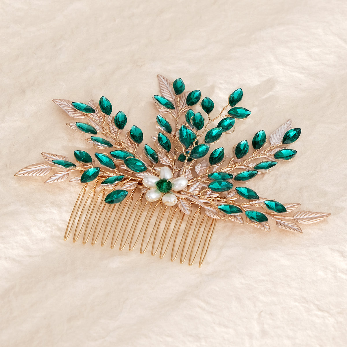 Miallo Fashion Shiny Green Rhinestone and Pearl Handmade Hair Comb Vintage Versatile Hair Accessories HS-J6883