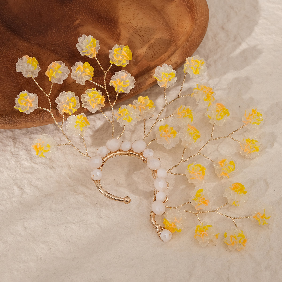 Miallo New Creative Style Yellow Resin Flower Earrings Wedding Bride Crystal Bead Elegant Handmade Ear Accessories For Women And Girls ERS-J4266G