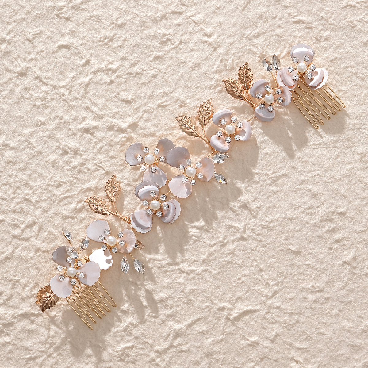 Miallo Luxury Pearl Double Hair Comb Women Metal Gold Leaf Rhinestone Wedding Bridal Hair Headpiece HS-J6311