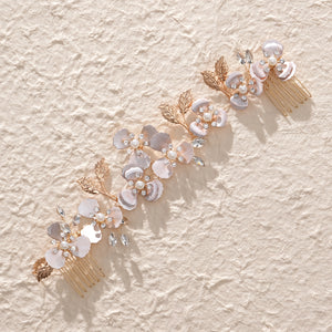 Miallo Luxury Pearl Double Hair Comb Women Metal Gold Leaf Rhinestone Wedding Bridal Hair Headpiece HS-J6311