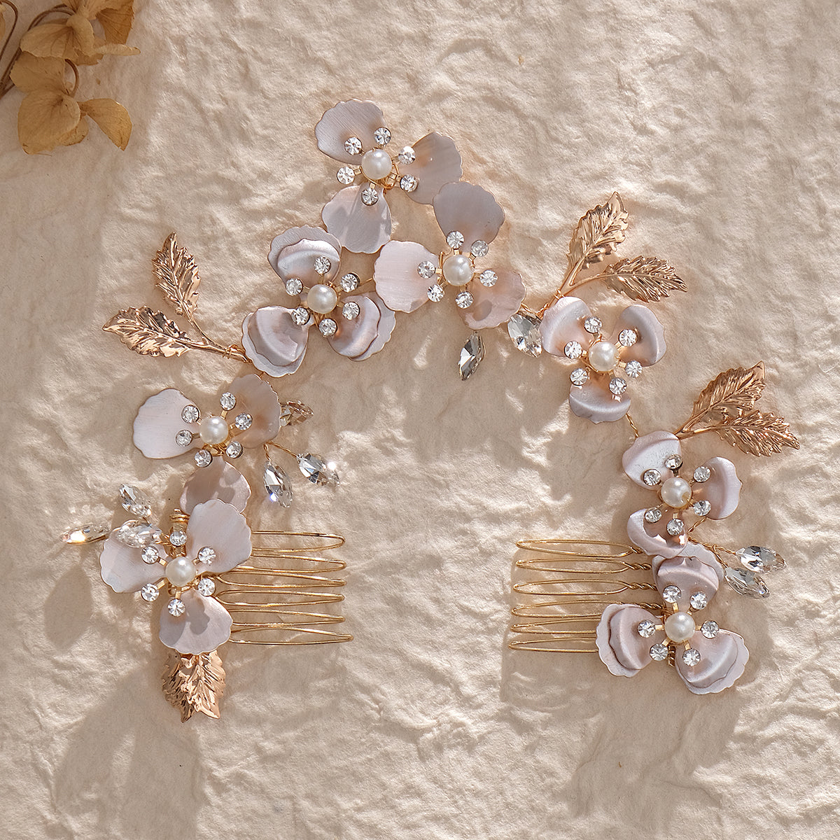 Miallo Luxury Pearl Double Hair Comb Women Metal Gold Leaf Rhinestone Wedding Bridal Hair Headpiece HS-J6311