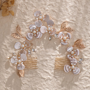 Miallo Luxury Pearl Double Hair Comb Women Metal Gold Leaf Rhinestone Wedding Bridal Hair Headpiece HS-J6311