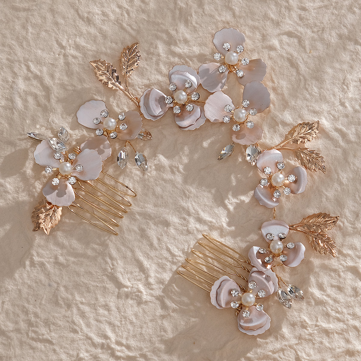 Miallo Luxury Pearl Double Hair Comb Women Metal Gold Leaf Rhinestone Wedding Bridal Hair Headpiece HS-J6311