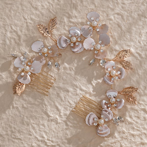 Miallo Luxury Pearl Double Hair Comb Women Metal Gold Leaf Rhinestone Wedding Bridal Hair Headpiece HS-J6311