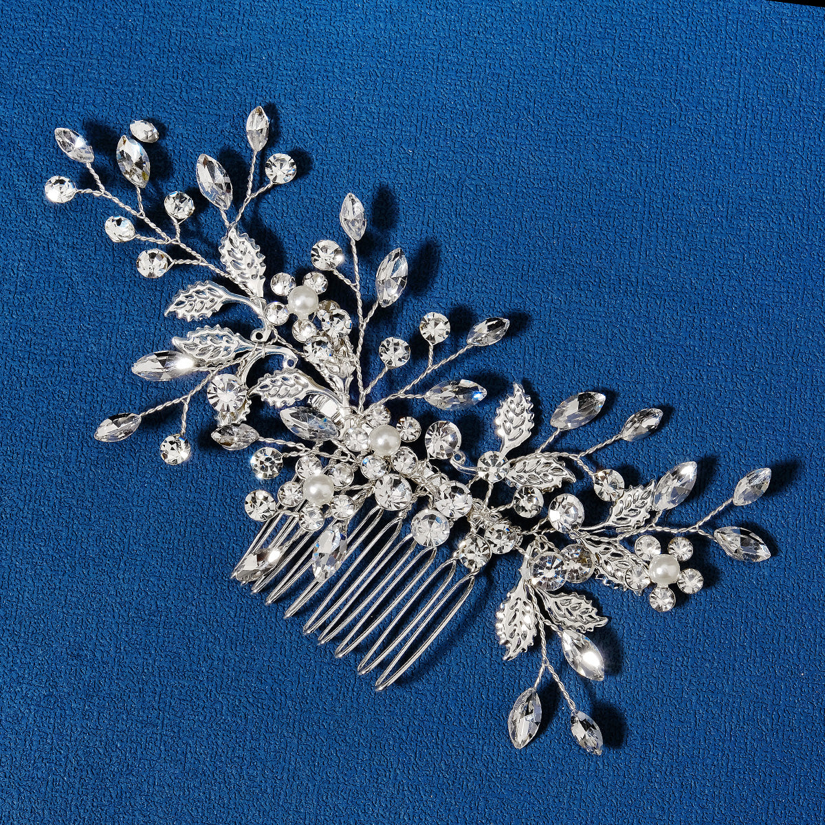 Miallo High Quality Handmade Metal Leaf side Hair comb &nbsp;Crystal pearl Headpieces Bridal Wedding hair Accessories HS-J6203