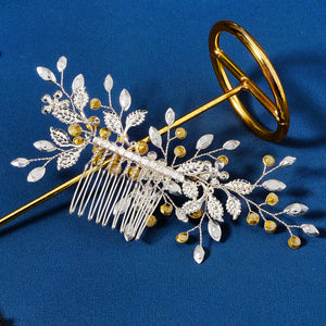 Miallo High Quality Handmade Metal Leaf side Hair comb &nbsp;Crystal pearl Headpieces Bridal Wedding hair Accessories HS-J6203
