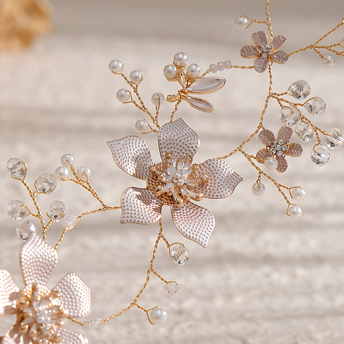 Miallo Gold Flowers Handmade Headpieces Wedding Hair Jewelry Princess Crown Hair Vine Headband for Women HS-J5009