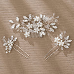 Load image into Gallery viewer, Miallo Exquisite Crystal Rhinestones Flower Leaf Pearl Hair Comb Hair Pins 3pcs/set Women Jewelry HS-J6971
