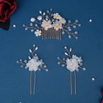 Load image into Gallery viewer, Miallo Rhinestone crystal Wedding Hair Comb Handmade Vintage U Shaped Hairpins Resin Flower Wedding Pearl Jewelry Sets(3 pcs/set) HS-J6424
