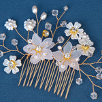 Load image into Gallery viewer, Miallo Rhinestone crystal Wedding Hair Comb Handmade Vintage U Shaped Hairpins Resin Flower Wedding Pearl Jewelry Sets(3 pcs/set) HS-J6424
