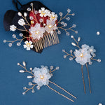 Load image into Gallery viewer, Miallo Rhinestone crystal Wedding Hair Comb Handmade Vintage U Shaped Hairpins Resin Flower Wedding Pearl Jewelry Sets(3 pcs/set) HS-J6424
