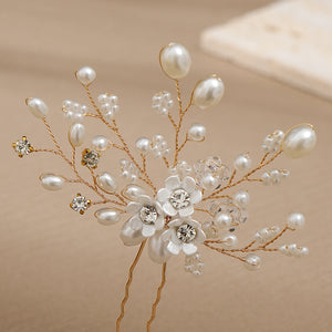 Miallo New Bride Wedding Hair Pin Simple pearl flower Rhinestone Hair Accessories for Women and Girls HS-J4498