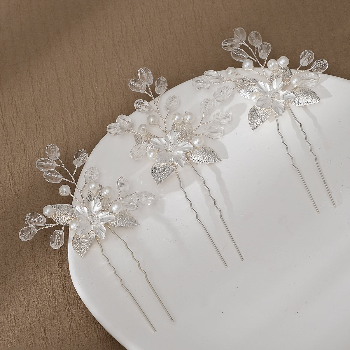 Miallo Silver Alloy Floral Hair Pins(3pcs/pack) Handmade Rhinestone Hair accessories HS-J6847S