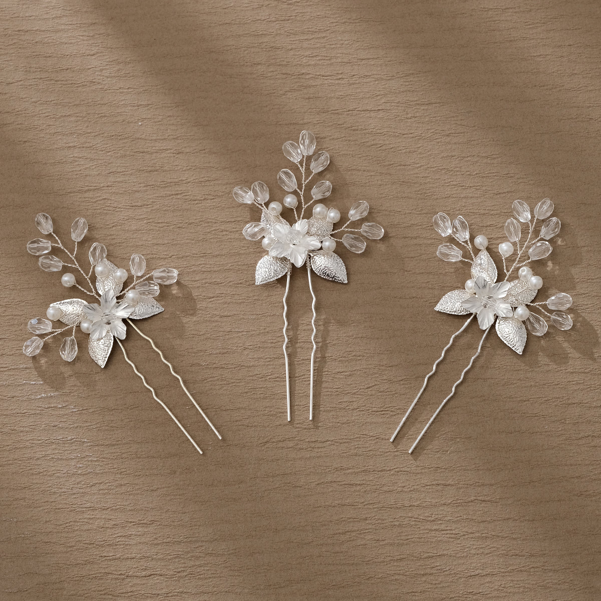 Miallo Silver Alloy Floral Hair Pins(3pcs/pack) Handmade Rhinestone Hair accessories HS-J6847S
