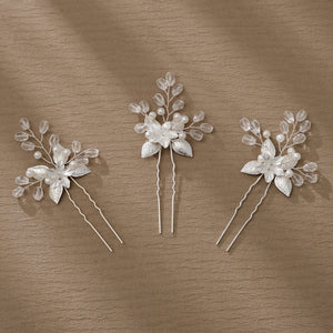 Miallo Silver Alloy Floral Hair Pins(3pcs/pack) Handmade Rhinestone Hair accessories HS-J6847S