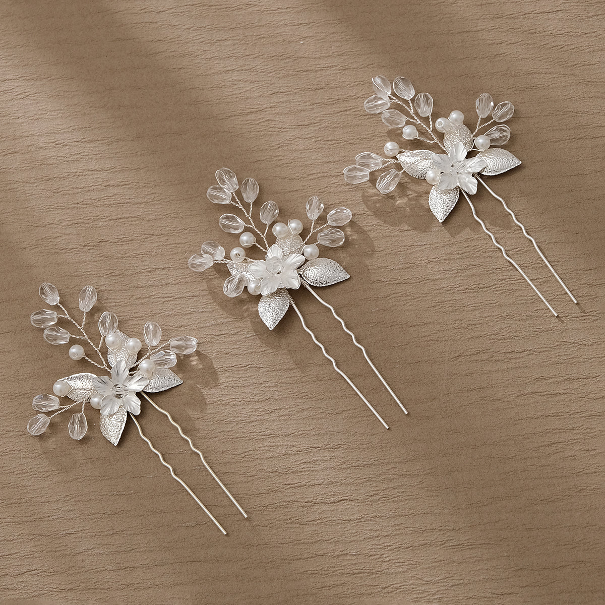 Miallo Silver Alloy Floral Hair Pins(3pcs/pack) Handmade Rhinestone Hair accessories HS-J6847S
