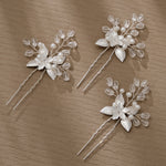 Load image into Gallery viewer, Miallo Silver Alloy Floral Hair Pins(3pcs/pack) Handmade Rhinestone Hair accessories HS-J6847S
