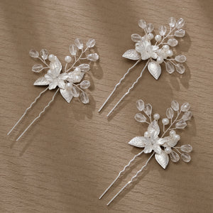 Miallo Silver Alloy Floral Hair Pins(3pcs/pack) Handmade Rhinestone Hair accessories HS-J6847S