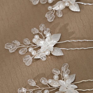 Miallo Silver Alloy Floral Hair Pins(3pcs/pack) Handmade Rhinestone Hair accessories HS-J6847S