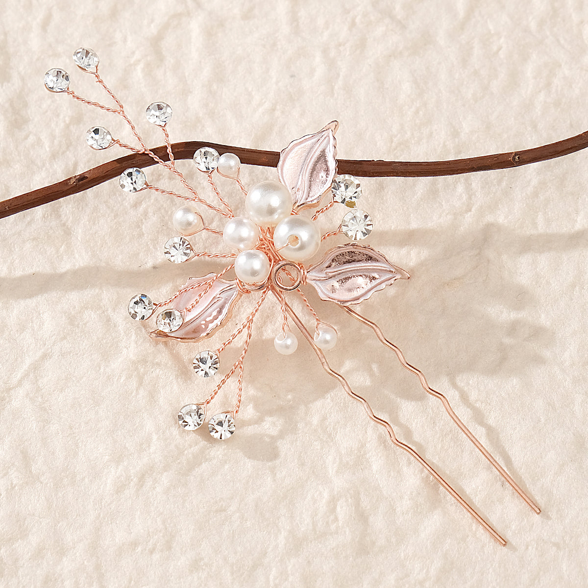 Miallo Exquisite Simple alloy leaf and Crystal Hair Pins(3 pcs/pak) Bridal Wedding Pearl daily Shiny lady Hair Accessories HS-J2656
