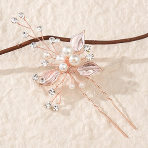 Miallo Exquisite Simple alloy leaf and Crystal Hair Pins(3 pcs/pak) Bridal Wedding Pearl daily Shiny lady Hair Accessories HS-J2656