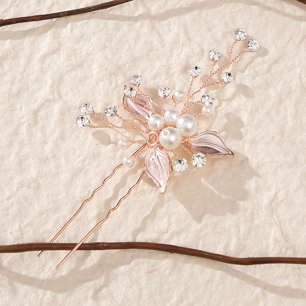 Miallo Exquisite Simple alloy leaf and Crystal Hair Pins(3 pcs/pak) Bridal Wedding Pearl daily Shiny lady Hair Accessories HS-J2656