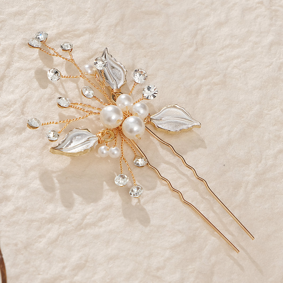 Miallo Exquisite Simple alloy leaf and Crystal Hair Pins(3 pcs/pak) Bridal Wedding Pearl daily Shiny lady Hair Accessories HS-J2656