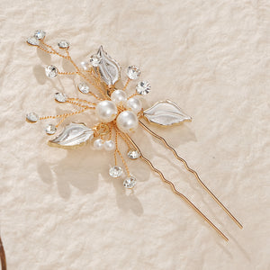 Miallo Exquisite Simple alloy leaf and Crystal Hair Pins(3 pcs/pak) Bridal Wedding Pearl daily Shiny lady Hair Accessories HS-J2656