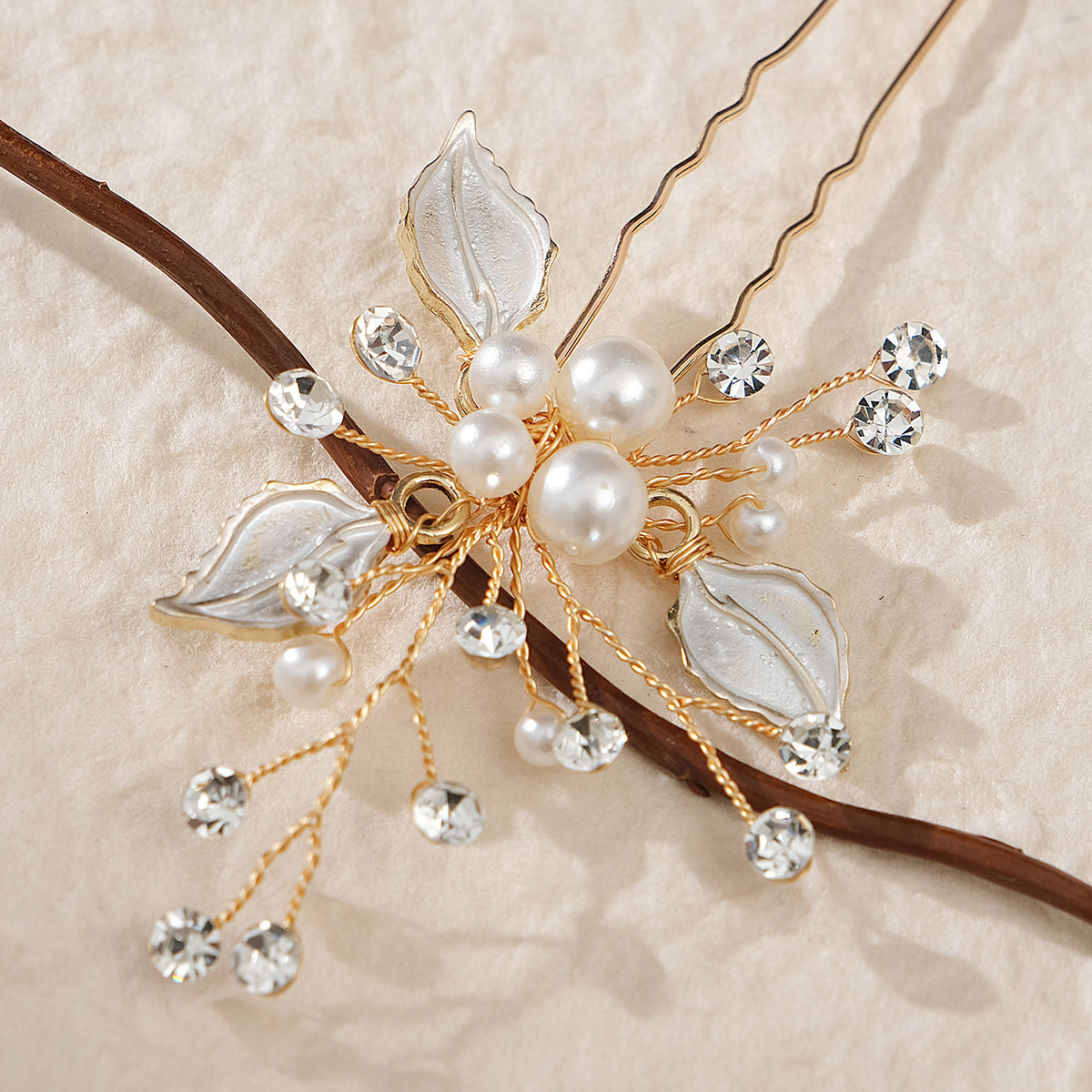 Miallo Exquisite Simple alloy leaf and Crystal Hair Pins(3 pcs/pak) Bridal Wedding Pearl daily Shiny lady Hair Accessories HS-J2656