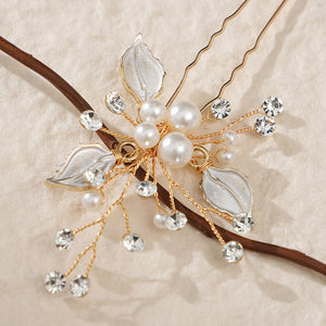 Miallo Exquisite Simple alloy leaf and Crystal Hair Pins(3 pcs/pak) Bridal Wedding Pearl daily Shiny lady Hair Accessories HS-J2656