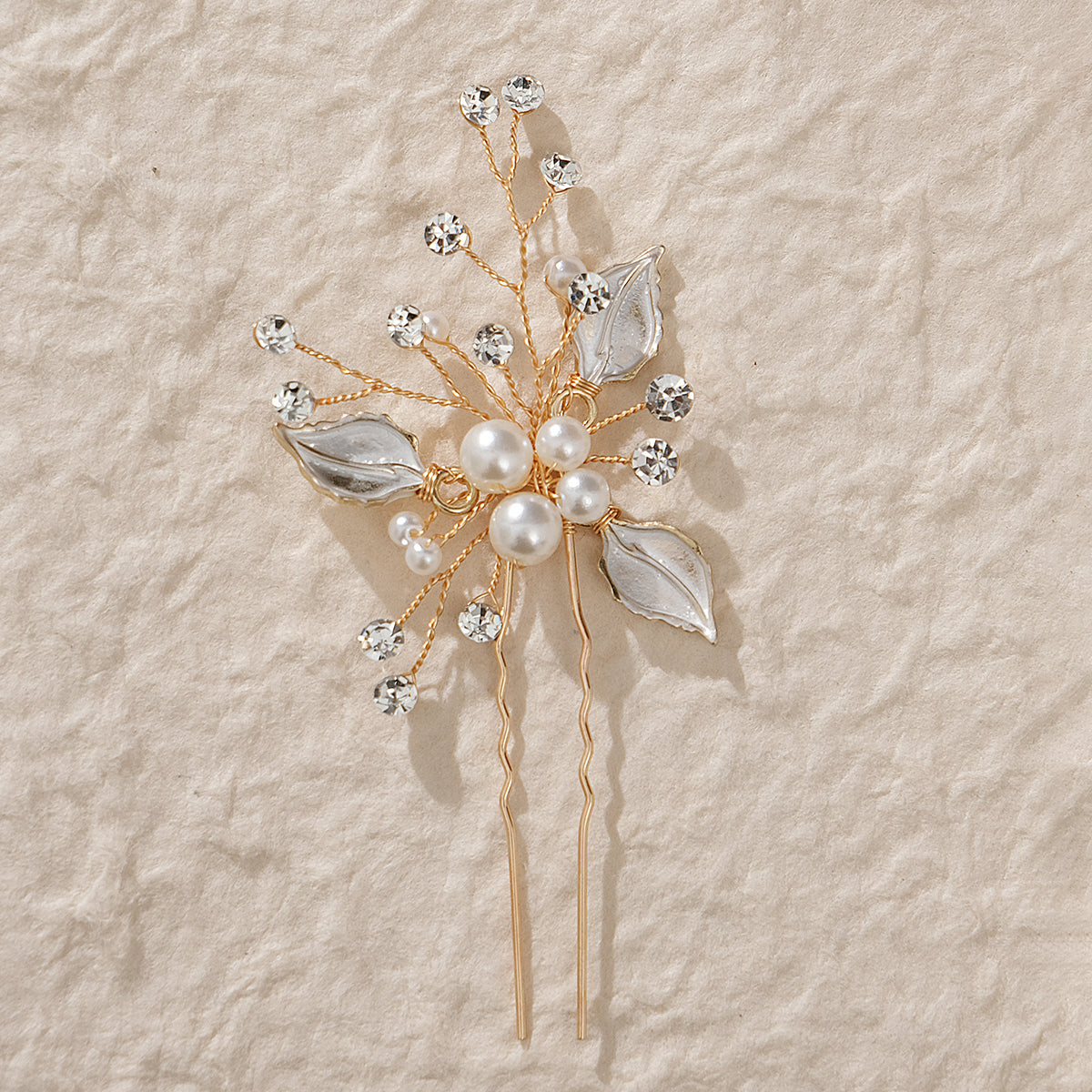 Miallo Exquisite Simple alloy leaf and Crystal Hair Pins(3 pcs/pak) Bridal Wedding Pearl daily Shiny lady Hair Accessories HS-J2656