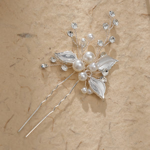 Miallo Exquisite Simple alloy leaf and Crystal Hair Pins(3 pcs/pak) Bridal Wedding Pearl daily Shiny lady Hair Accessories HS-J2656