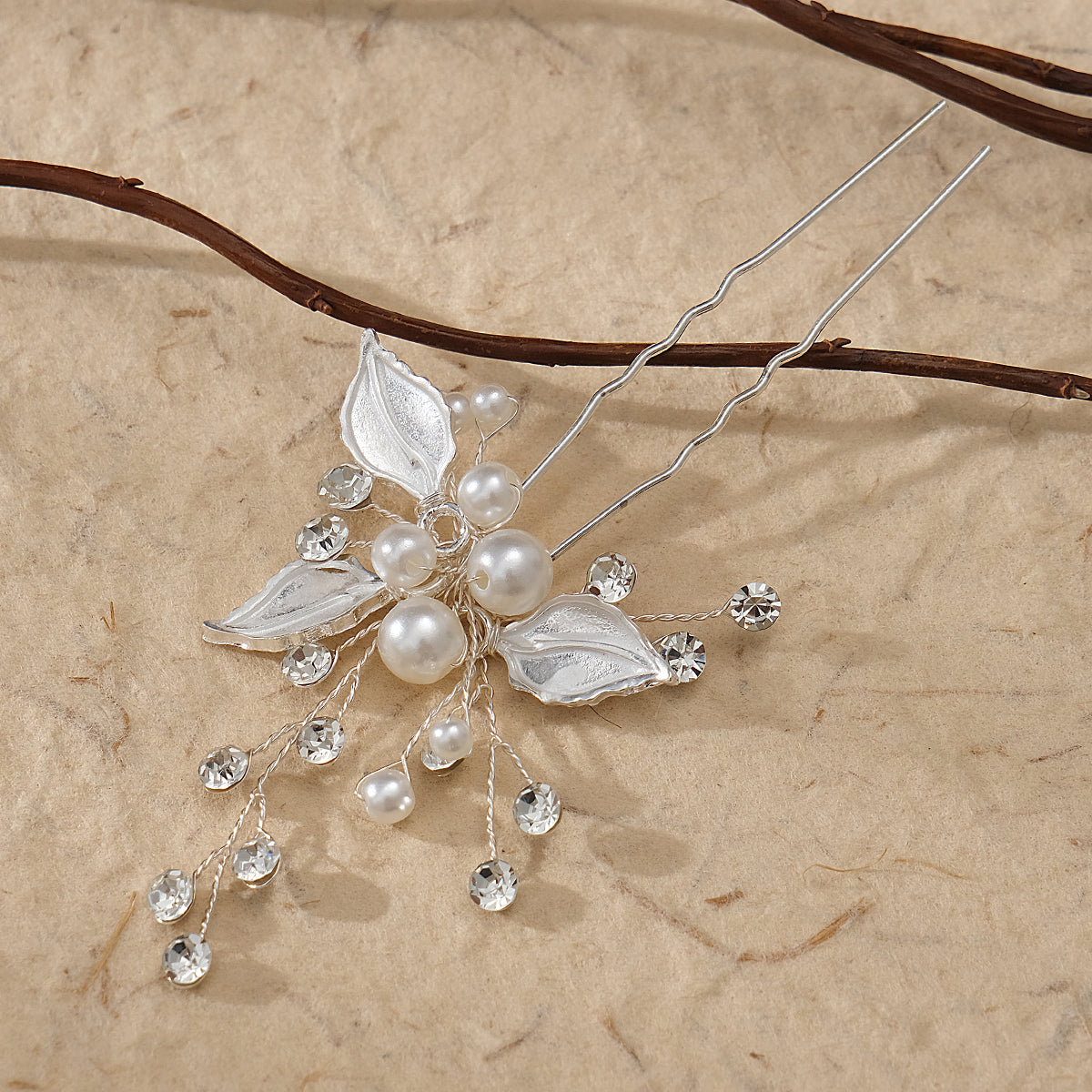 Miallo Exquisite Simple alloy leaf and Crystal Hair Pins(3 pcs/pak) Bridal Wedding Pearl daily Shiny lady Hair Accessories HS-J2656