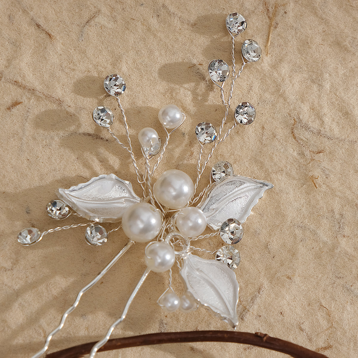 Miallo Exquisite Simple alloy leaf and Crystal Hair Pins(3 pcs/pak) Bridal Wedding Pearl daily Shiny lady Hair Accessories HS-J2656
