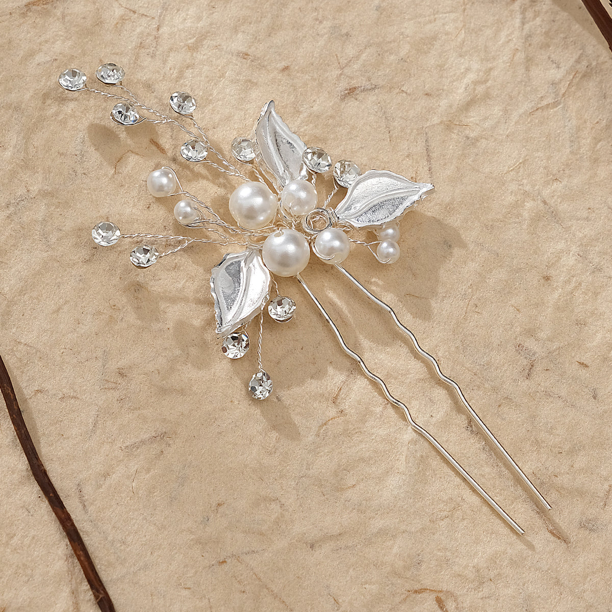 Miallo Exquisite Simple alloy leaf and Crystal Hair Pins(3 pcs/pak) Bridal Wedding Pearl daily Shiny lady Hair Accessories HS-J2656