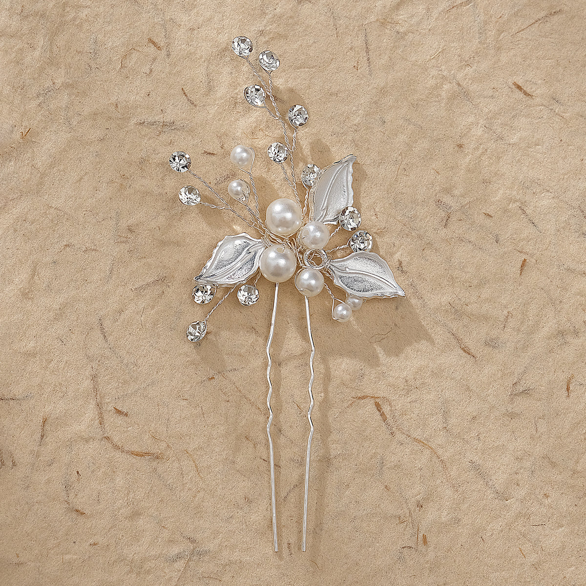 Miallo Exquisite Simple alloy leaf and Crystal Hair Pins(3 pcs/pak) Bridal Wedding Pearl daily Shiny lady Hair Accessories HS-J2656