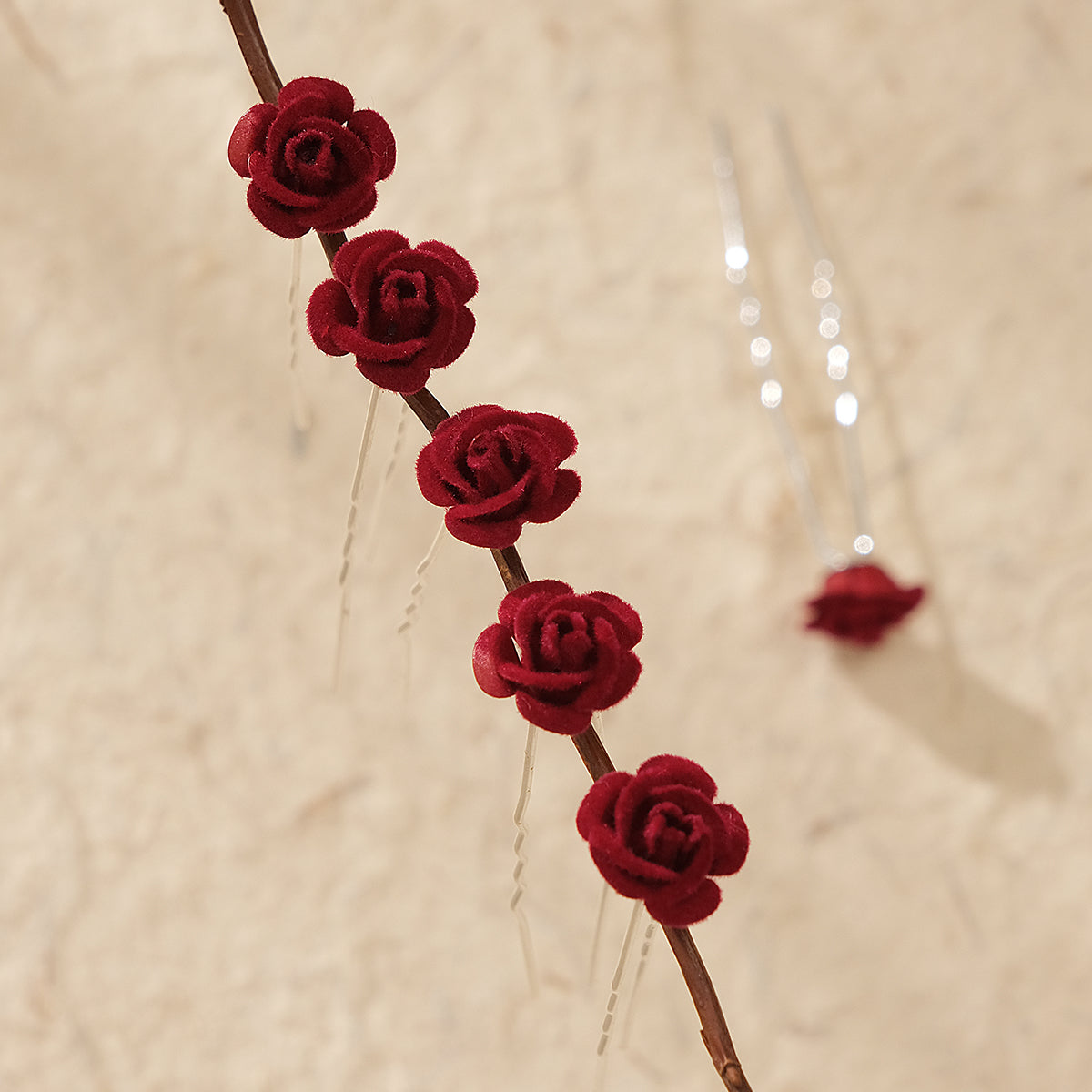 Miallo Red Fabric Rose Flower Hair Pins 12pcs/pack Simple Versatile Hair Accessories HS-J6516RED