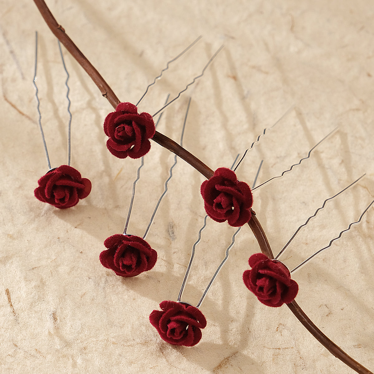 Miallo Red Fabric Rose Flower Hair Pins 12pcs/pack Simple Versatile Hair Accessories HS-J6516RED