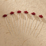 Load image into Gallery viewer, Miallo Red Fabric Rose Flower Hair Pins 12pcs/pack Simple Versatile Hair Accessories HS-J6516RED
