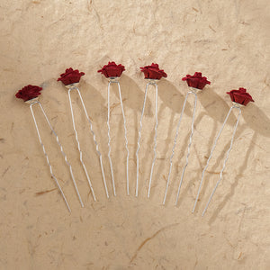 Miallo Red Fabric Rose Flower Hair Pins 12pcs/pack Simple Versatile Hair Accessories HS-J6516RED