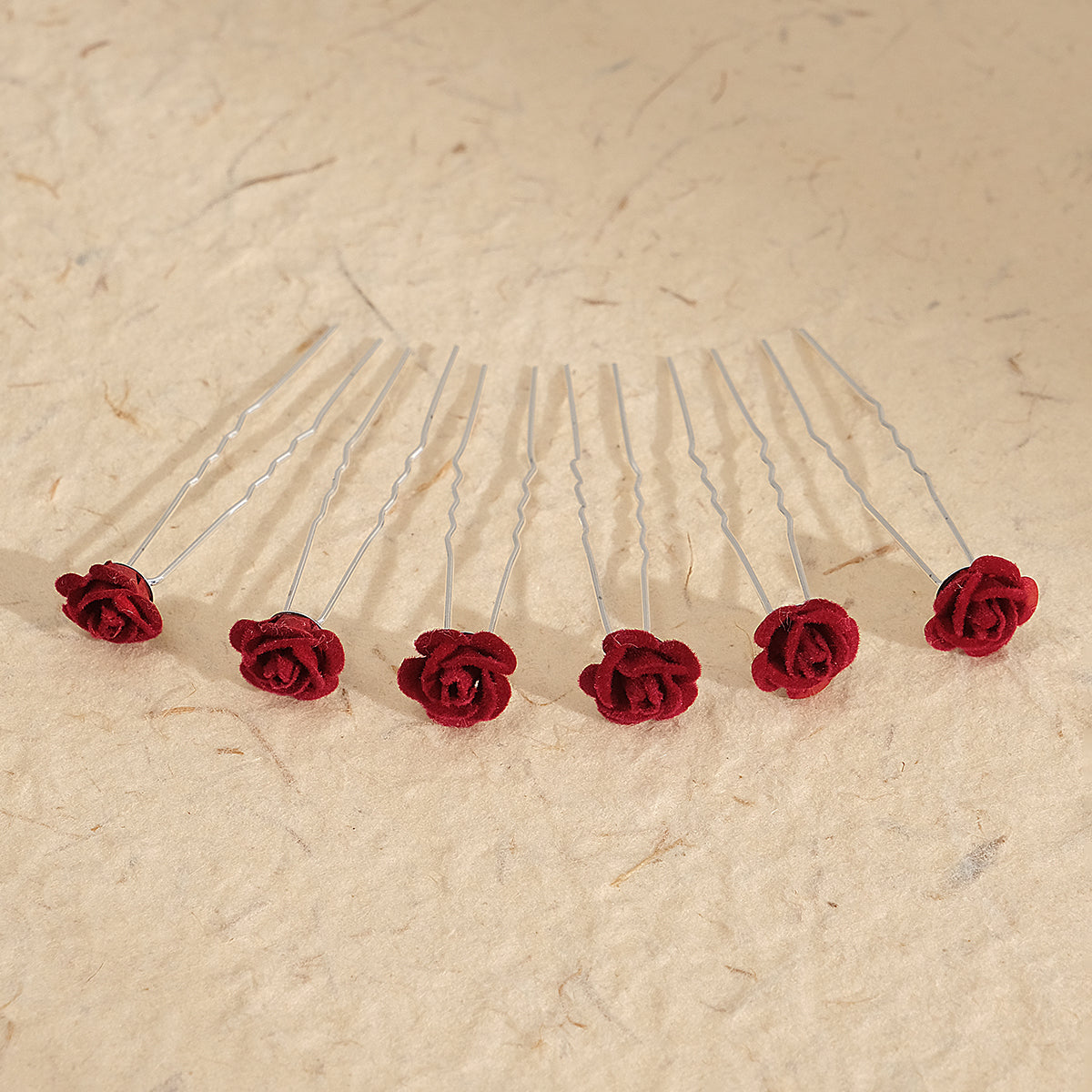 Miallo Red Fabric Rose Flower Hair Pins 12pcs/pack Simple Versatile Hair Accessories HS-J6516RED