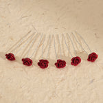 Load image into Gallery viewer, Miallo Red Fabric Rose Flower Hair Pins 12pcs/pack Simple Versatile Hair Accessories HS-J6516RED
