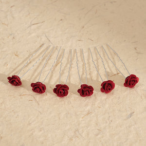 Miallo Red Fabric Rose Flower Hair Pins 12pcs/pack Simple Versatile Hair Accessories HS-J6516RED